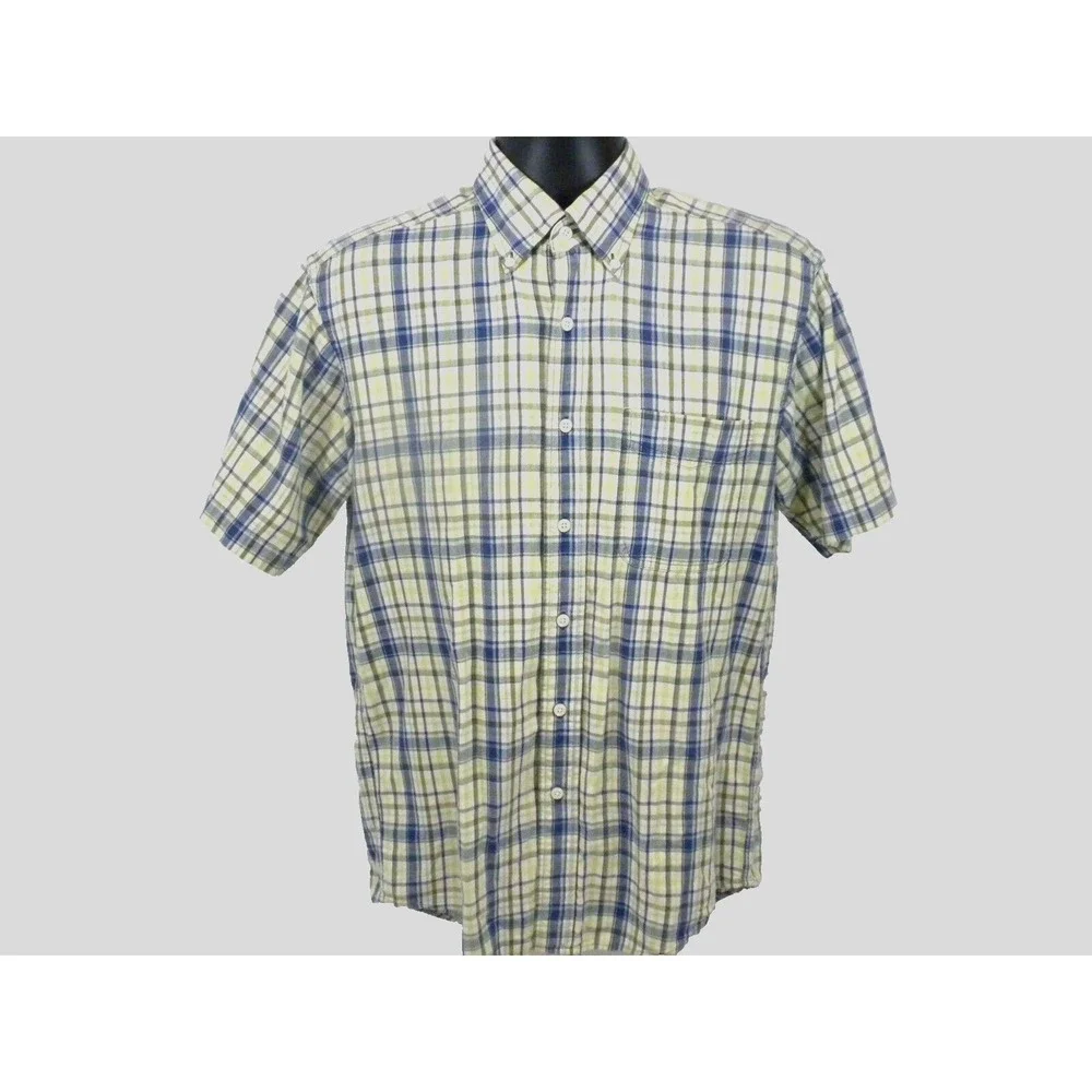 L.L. Bean‎ Shirt Mens S Green Blue Plaid Button Up Short Sleeve Camp Outdoor